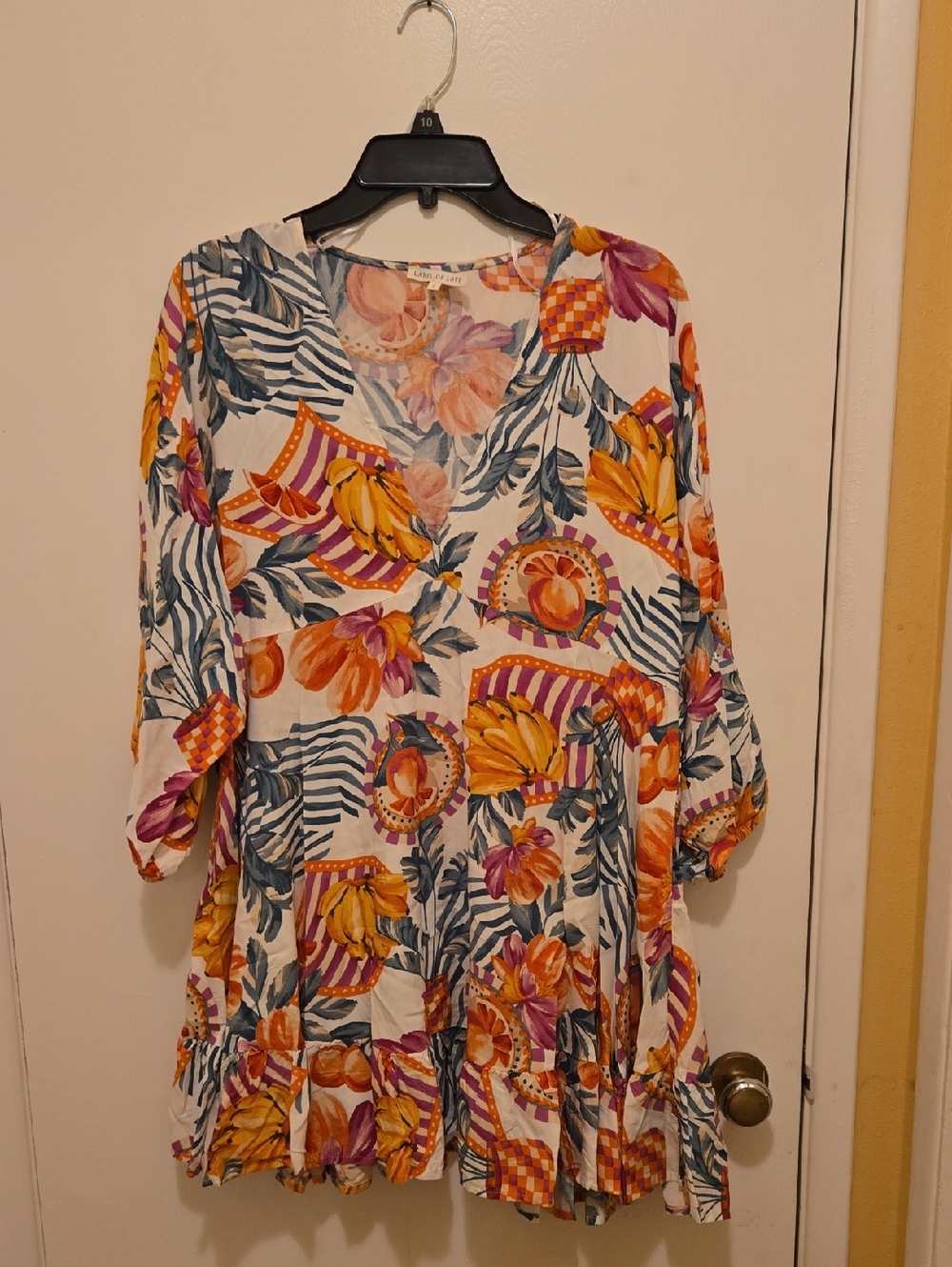 Floral V-Neck Tiered Tunic Dress in White, Yellow, Orange